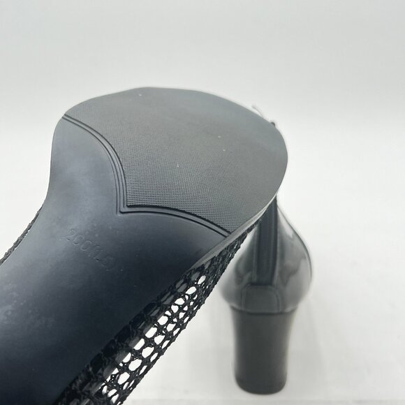 Black Open Toe Chunky Heels Mesh Sandals Back Zipper Dress Pumps - Picture 5 of 7